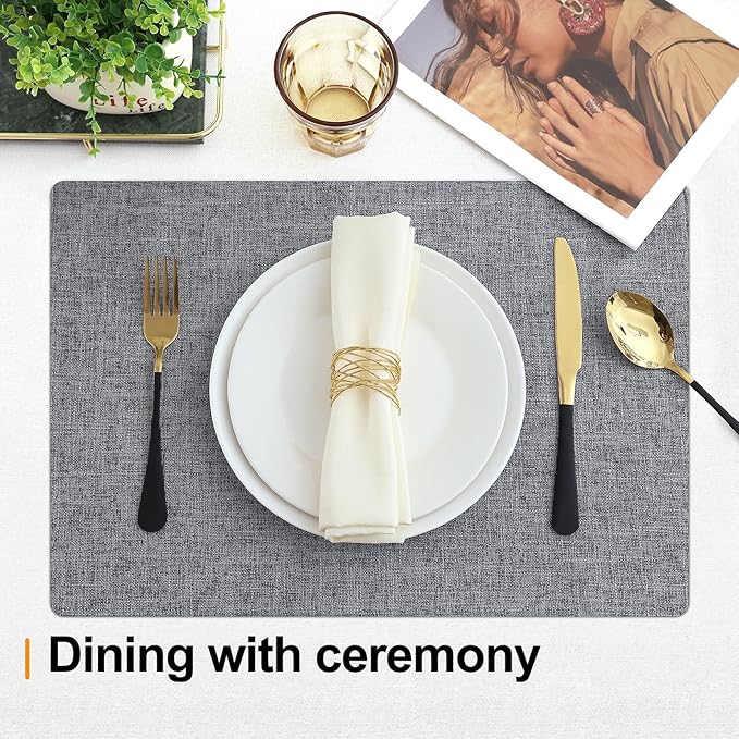 Homaxy Cloths Placemats for Dining Table Set of 6, Heat Resistant Washable Cotton Linen Blend Table Mats, Easy to Clean Place Mats for Indoor Outdoor Party Kitchen Decoration, 13" x 19", Dark Grey