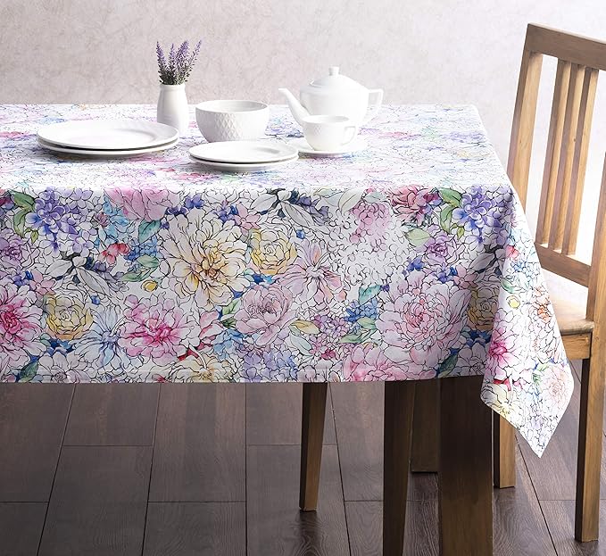 Maison d' Hermine Table Cloth Square Table 100% Cotton 54 x 54 Inches Tablecloth Reusable Decorative for Dining Room Farmhouse Home Valentines Day Decorations Spring Summer - Floral Love