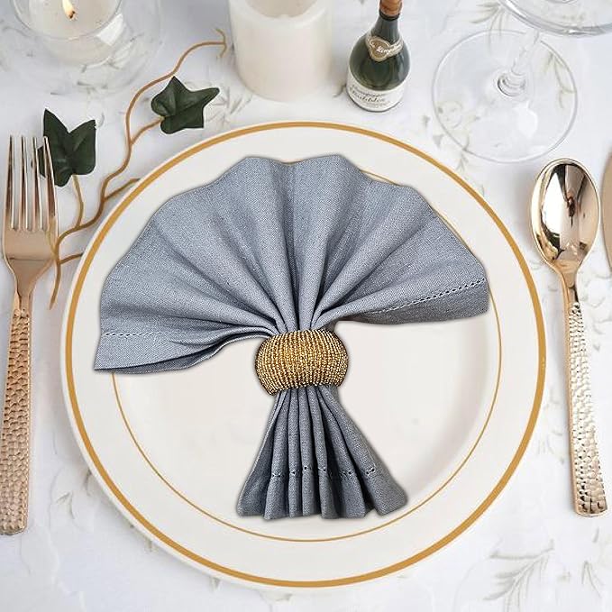 Gold Napkin Ring, Napkin Rings Set of 12, Beaded Napkin Holders, Round Napkin Rings Bulk for Christmas Party Decoration, Dinning Table, Everyday, Family Gatherings - Set Your Table with Style - Gold