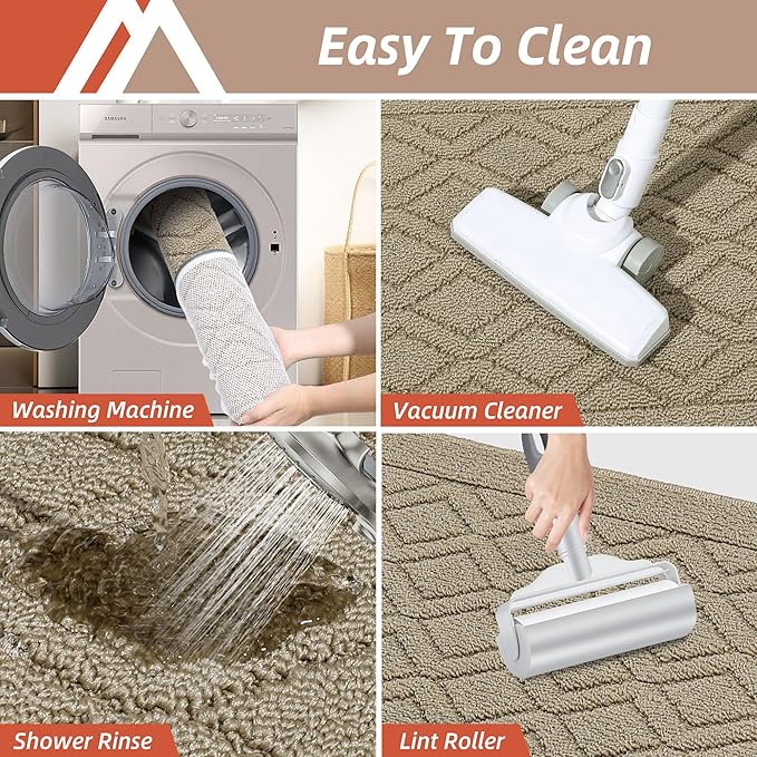 COSY HOMEER-Kitchen-Rugs-and-Mats 20"x48" Non Slip Kitchen Mats for Floor Absorbent Washable Kitchen Runner Standing Floor Mat for Sink Mat,Entry,Laundry,Polypropylene,Beige