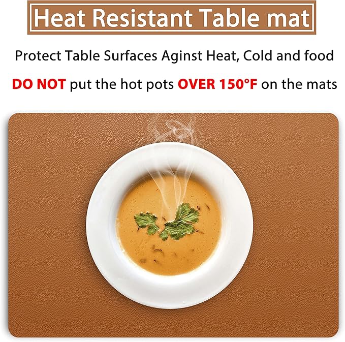 Fall Placemats Set of 2 Wipeable Table Mats Easy to Clean Waterproof Kitchen Mats for Dining Table Outdoor Indoor (2, Brown)