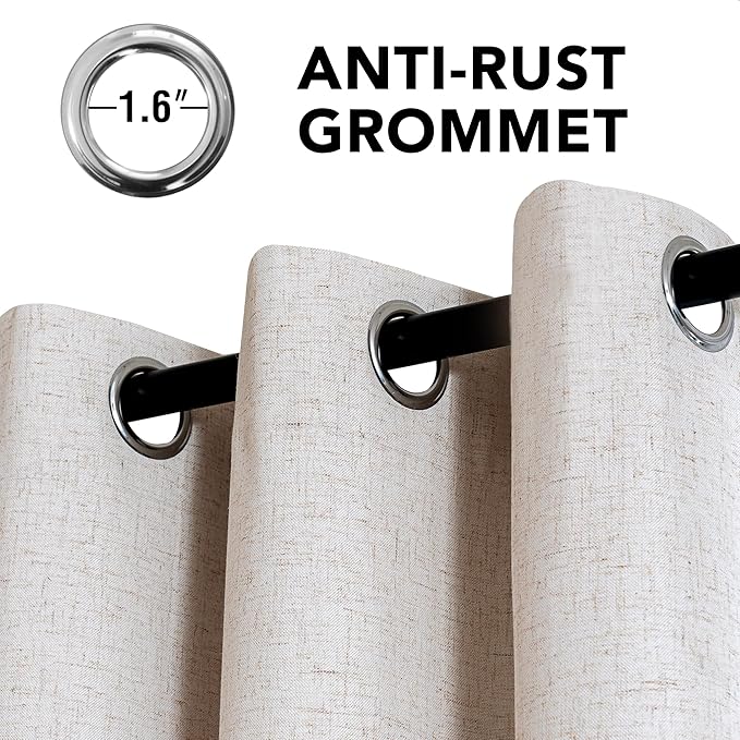 H.VERSAILTEX Linen Curtains 100% Blackout Curtains for Bedroom 102 inch Long Full Light Blocking Nature Linen Blended Window Curtains for Living Room Nickel Grommet (2 Panels, Heathered Natural)