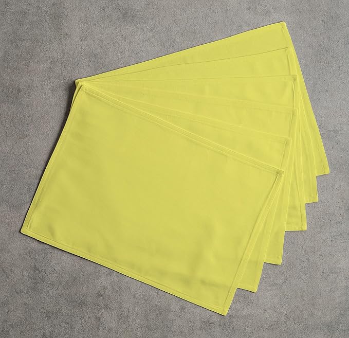 Calicot Placemats Set of 6 100% Cotton Washable Cloth Place Mats, Reusable Table Mats for Spring/Summer & Thanksgiving Christmas Decorations Kitchen Dining Party Wedding (Lemon Yellow, 13" x 19")