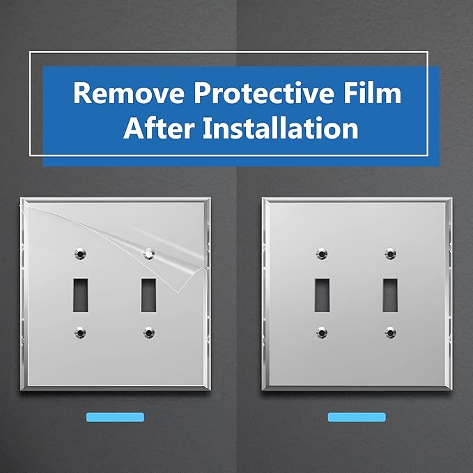 LIDER Reflective Acrylic Toggle Switch Wall Plate, Mirrored Double Light Switch Cover, Plexiglass Cover Plate, Acrylic Glass, Oversized 2-Gang 5.25" x 5.25", LWP-12O-ASV5P, Silver, 5 Pack