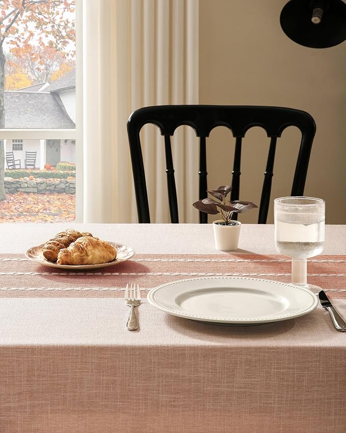ZeeMart Contrast Linen Table Cloth Rectangle Table Cloths 54x108 Inch Orange, Farmhouse Style Heavy Weight Burnt Orange Fall Tablecloth, Water Resistant Burlap Tablecloths