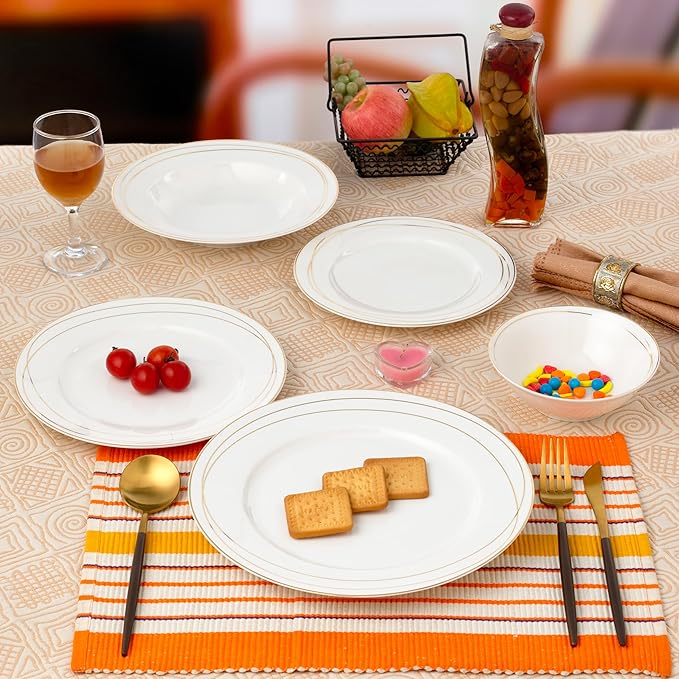 Joseph Sedgh Collection “Sisi” 20-Piece Bone China Dinnerware Set, Service for 4, White and Gold