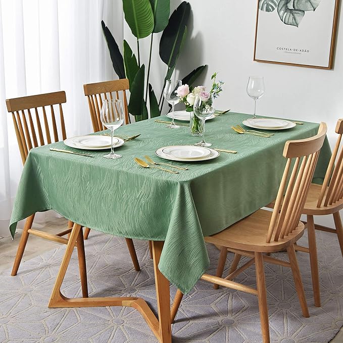 maxmill Jacquard Tablecloth Swirl Design Spillproof Wrinkle Free Heavy Weight Soft Table Cloth Decorative Fabric Table Cover for Outdoor and Indoor Use Square 60 x 60 Inch Sage Green