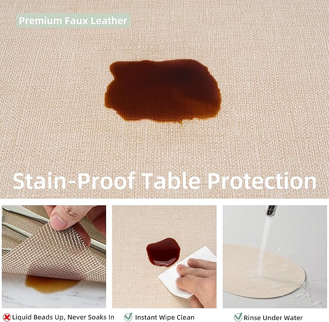 Oval Placemats for Dining Table Set of 4, Washable Leather Table Mats, Waterproof Heat-Resistant Non-Slip Kitchen Placemats, Simple Style Oval Design
