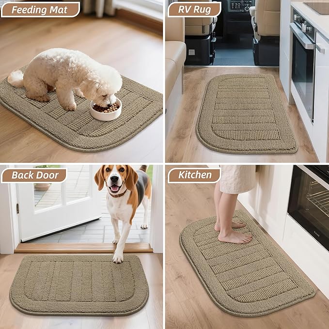 BEQHAUSE 30x18 Inch Kitchen Rug Mat Durable Kitchen Rugs Non-Slip Washable Absorbent Kitchen Mats for Floor Dirt-Resistant Semicircular Kitchen Mat (Beige)