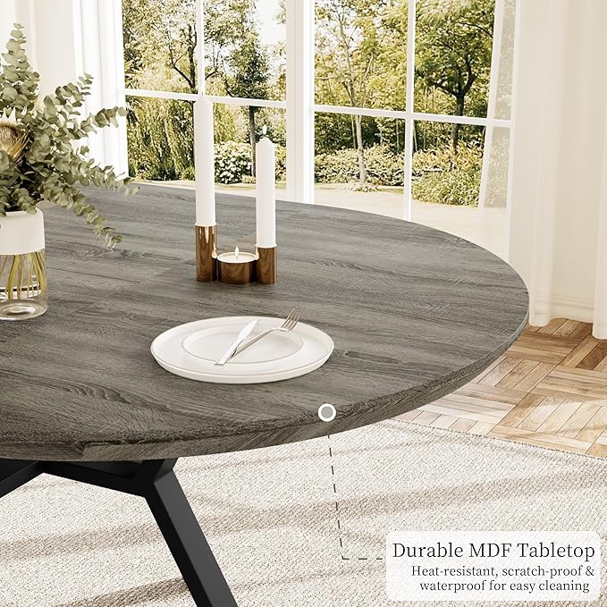 43.3"-59.1" Extendable Round Dining Table for 4-6 People, Modern Kitchen Oval Dining Table with Flexible Leaves Space Saving, Metal Base for Kitchen Dining Room (Grey)