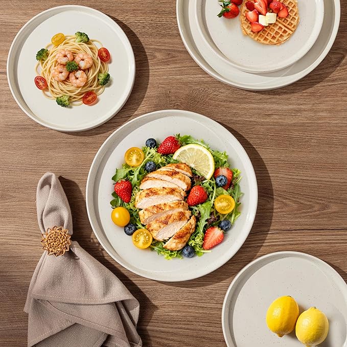 AmorArc Ceramic Dinnerware Set for 8 | Speckled Stoneware Plates and Bowls with Rustic Terracotta Underside| Scratch Resistant,Dishwasher & Microwave Safe Dishes Sets- 24pcs