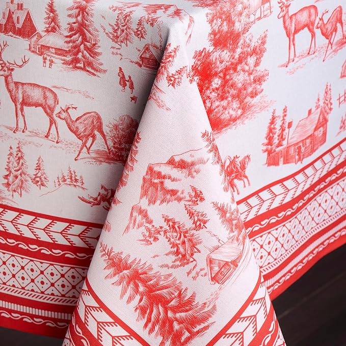 Maison d' Hermine Table Cloth Square Table 100% Cotton 54 x 54 Inches Fall Tablecloth Reusable Everyday Use for Thanksgiving Christmas Decorations Dining Farmhouse Party (Winter Jouy)