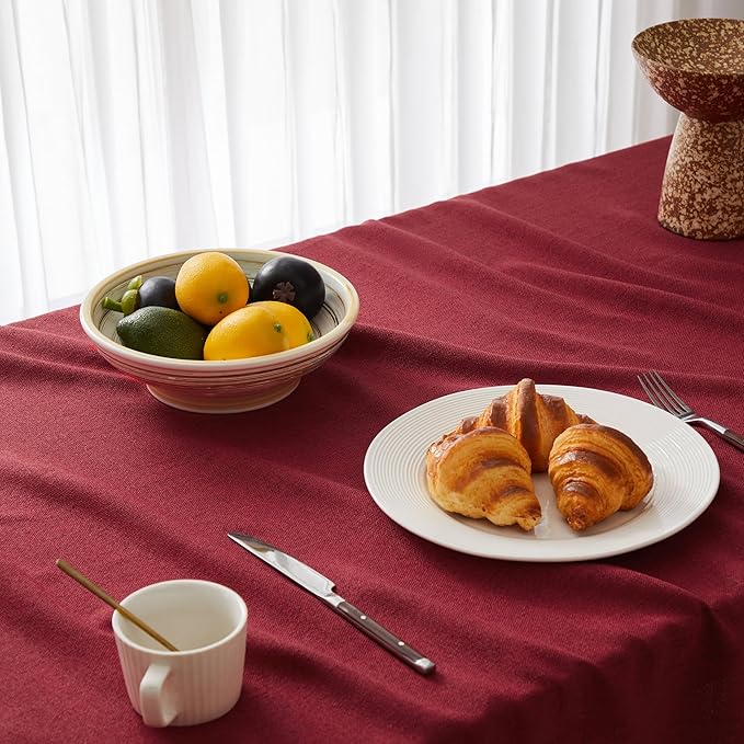 Linen Tablecloth for Square Table, 52x52 Inch Burgundy, Farmhouse Style Red Tablecloth, Water Resistant Burlap Tablecloths for Dining Table Farmhouse Kitchen