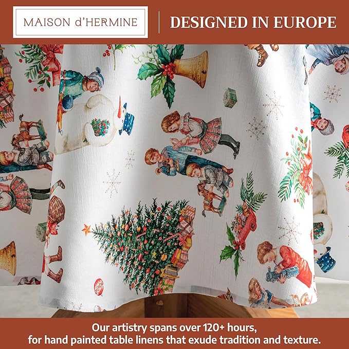 Maison d' Hermine Table Cloth Round Table 100% Cotton 69 Inches Fall Tablecloth Reusable Everyday Use for Thanksgiving Christmas Decorations Dining Farmhouse Party (Chromo)