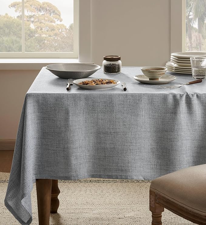 Linen Tablecloth for Rectangle Table 60x84 Inch Grey, Farmhouse Style Grey Tablecloth, Water Resistant Burlap Tablecloths for Dining Table Farmhouse Kitchen