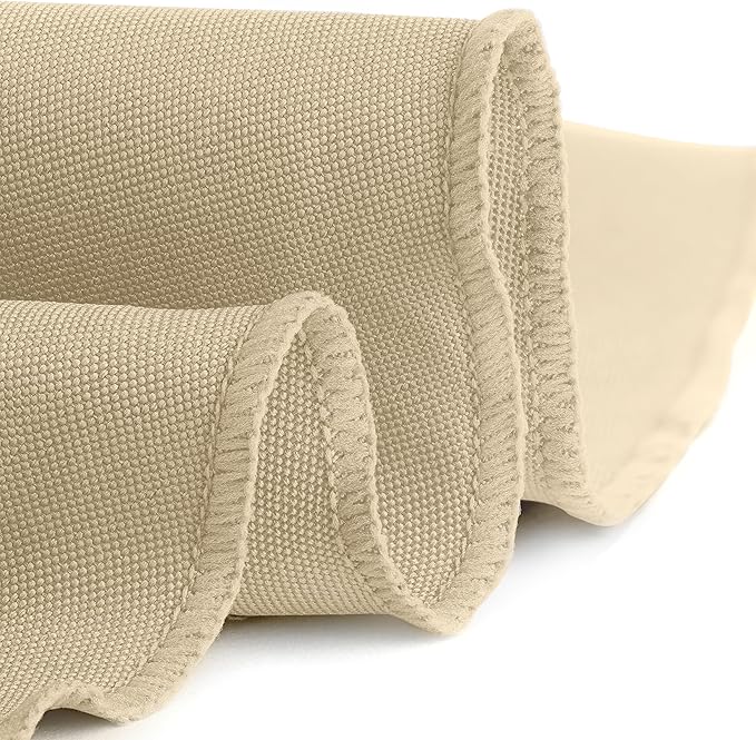 Gee Di Moda Round Tablecloth - 90 Inch Beige Round Table Cloth for 30 to 60 Inch Round Tables - Heavy Duty Washable Fabric - for Buffet Table, Holiday Party, Dinner, Wedding & Baby Shower
