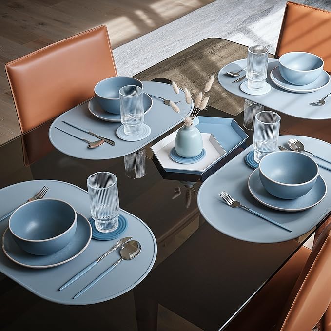 LINE+ARC Waterproof, Stain-Resistant, Heat-Safe Silicone Degrē Placemats (20.5x13, Set of 2 Sage) 3mm-High Rim Adults Babies Easy-to-Clean Washable Oval Modern Non-Slip Large Table Mats