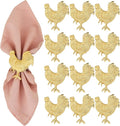 ALPHA Living HOME Set of 12 Rooster Napkin Rings for Farmhouse Table Decor | Premium Metal Chicken Dinnerware Holders | Rustic Kitchen & Holiday Party Table Setting (Gold)
