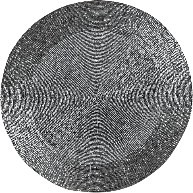 Lightnpro Beaded Placemats Set of 4 - Round Table Chargers - Handmade Rustic Glam Dining Table Mats - Elegant Silver Decorative Placemats for Holidays, Parties & Special Events - 13 Inch Mercury