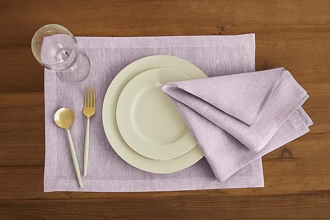 Solino Home Linen Cloth Napkins Set of 4-100% Pure Linen Chambray Lavender Dinner Napkins 20 x 20 Inch - Athena, Handcrafted and Machine Washable - Spring, Easter, Valentines