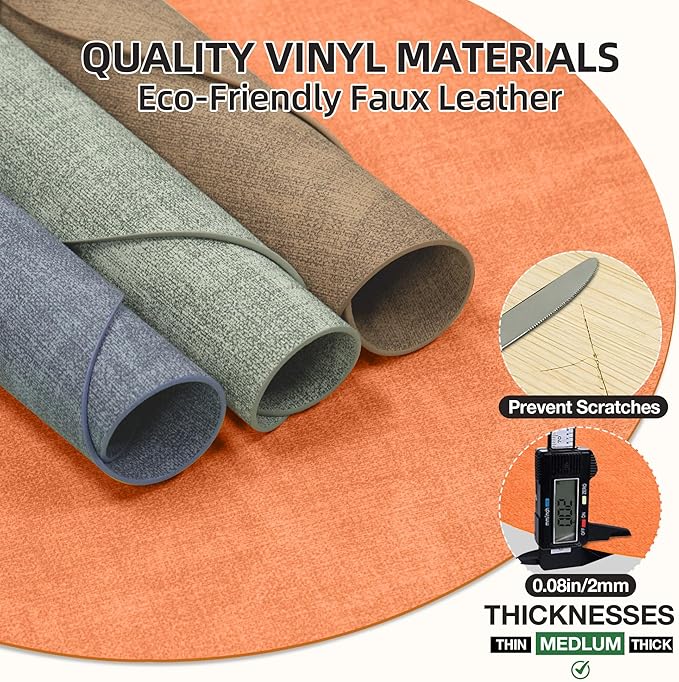 15 inch Faux Leather Round Placemats Set of 6 Non-Slip Washable Wipeable Table Mats, Heat Resistant Waterproof Oilproof Orange Place Mats for Kitchen, Dining, Party, Indoor, Outdoor