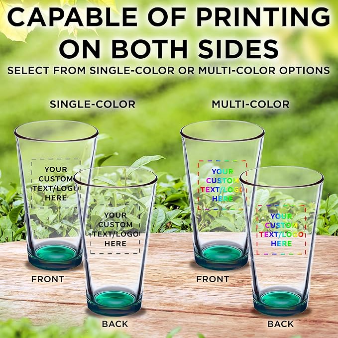 DISCOUNT PROMOS Custom Beer Pint Glasses 16 oz. Set of 10/50/100, Personalized Bulk Pack - Heavy Duty Glassware for Restaurant, Thick Base and Walls, Stackable - Green