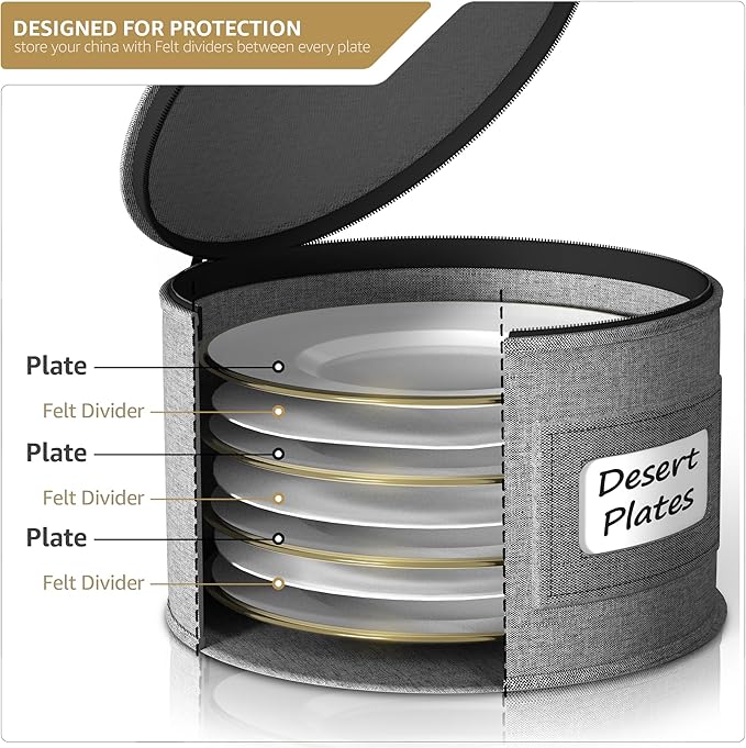 Sorbus China Storage Containers – Dinnerware Organizer for Dinner Plates with Lid (Holds Service for 12) with Felt Protectors – 12" x 6.25"