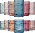 Beaded Hobnail Drinking Glasses Set | Set of 12 | 6x Tumbler 11 OZ + 6x Highball 12 OZ Bubble Design Whiskey Glassware, Old-Fashioned, Embossed Design Glass for Water, Wine, Cocktail HAND WASH ONLY