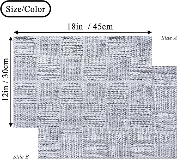 Placemats Set of 6 Plastic Vinyl Place Mats for Dinner Table, No-Slip Wipeable Table Mats Daily Use Patio Kitchen Decoration (18"x12", Grey)