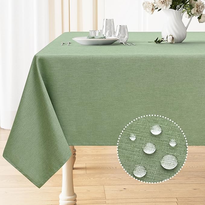 Smiry Rectangle Table Cloth Linen Textured, Waterproof Spillproof Anti-Wrinkle Burlap Tablecloth, Washable Decorative Fabric Table Cover for Dining, Party, Banquet, 52 x 70 Inch, Sage Green