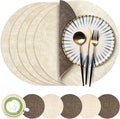 13-Inch Faux Leather Round Placemats Set of 6, Waterproof Anti-Slip Dual Sided Place mats, Heat Resistant Washable Table Mats with Coaster, Suitable for Indoor & Outdoor (6, Beige Dark Coffee)