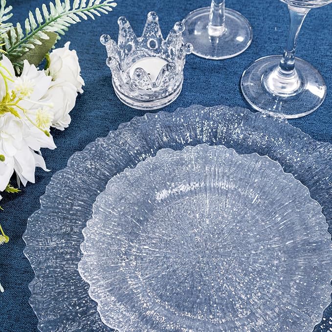 U-QE 60 Pieces Clear Plastic Plates for Party - Disposable & Reusable - Reef Disposable Plates - Premium Hard Plastic Plates for Wedding - Including 30 Dinner Plate 10 '' & 30 Dessert Plate 7 ''