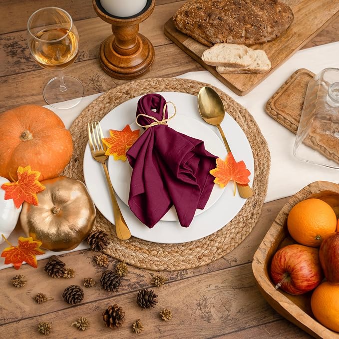 Blue Needles Solid Cloth Napkins Set of 6 Burgundy 100% Cotton Dinner Napkins 18x18 inches - Soft, Reusable, Absorbent & Washable Linen, Ideal for Christmas Events, Parties & Everyday Use