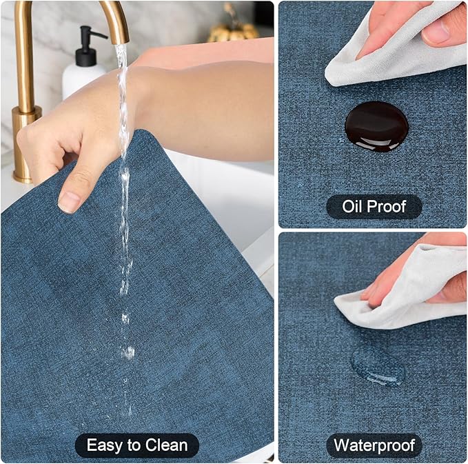 Faux Leather Placemats Set of 6, Heat Resistant Wipeable Washable Vinyl Place Mats, Waterproof Anti-Slip Dining Table Mats, Suitable for Indoor & Outdoor Use (Navy Blue)