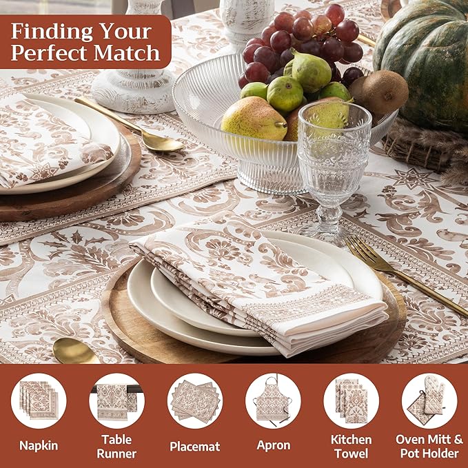 Maison d' Hermine Table Cloth Square Table 100% Cotton 60 x 60 Inches Fall Tablecloth Reusable Everyday Use for Thanksgiving Christmas Decorations Dining Farmhouse Party (Allure)