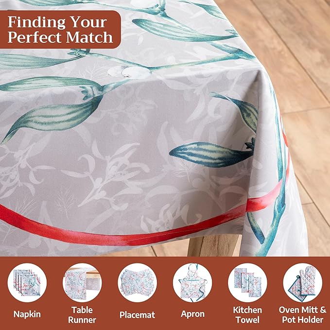 Maison d' Hermine Table Cloth Rectangle Table 100% Cotton 60 x 90 Inches Fall Tablecloth Reusable Everyday Use for Thanksgiving Christmas Decorations Dining Farmhouse Party (Enora)