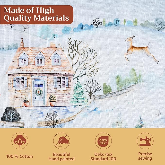Maison d' Hermine Table Cloth Square Table 100% Cotton 60 x 60 Inches Fall Tablecloth Reusable Everyday Use for Thanksgiving Christmas Decorations Dining Farmhouse Party (Snowy World)
