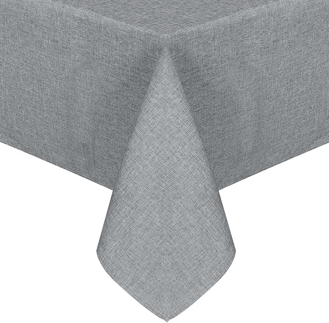 JIUZHEN Rectangle Table Cloth Faux Linen Farmhouse Tablecloth Wrinkle and Stain Resistant Decorative Fabric Table Cover for Kitchen, Dining Room, Parties and Camping, Grey, 52 x 70 Inch