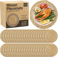 Elcoho 40 Pieces Round Woven Placemats 12 Inch Boho Rattan Placemats Farmhouse Braided Place Mats Woven Plate Chargers Rustic Wicker Table Mats for Dining Table