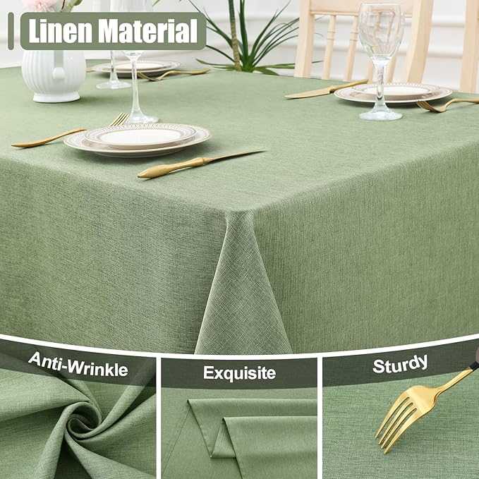 Smiry Rectangle Table Cloth Linen Textured, Waterproof Spillproof Anti-Wrinkle Burlap Tablecloth, Washable Decorative Fabric Table Cover for Dining, Party, Banquet, 54 x 78 Inch, Sage Green