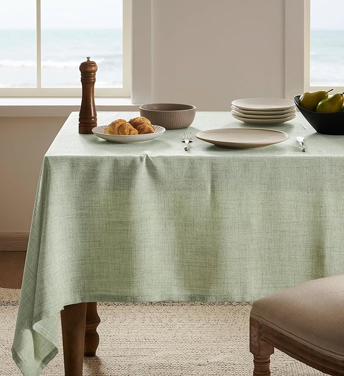 Linen Tablecloth for Rectangle Table 60x120 Inch Green, Farmhouse Style Sage Green Tablecloth, Water Resistant Burlap Tablecloths for Dining Table Farmhouse Kitchen