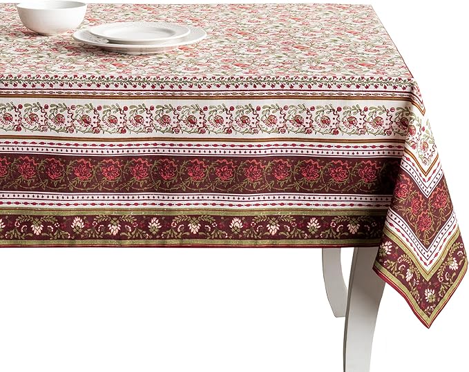 Maison d' Hermine Table Cloth Rectangle Table 100% Cotton 70 x 90 Inches Fall Tablecloth Reusable Everyday Use for Thanksgiving Christmas Decorations Dining Farmhouse Party (Reveillon Au Jardin)