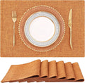 homing Cotton Linen Placemats Set of 6, Cloth Washable Farmhouse Dining Table Mats for Indoors & Outdoors, Easy to Clean, Orange, 13 x 19 Inch