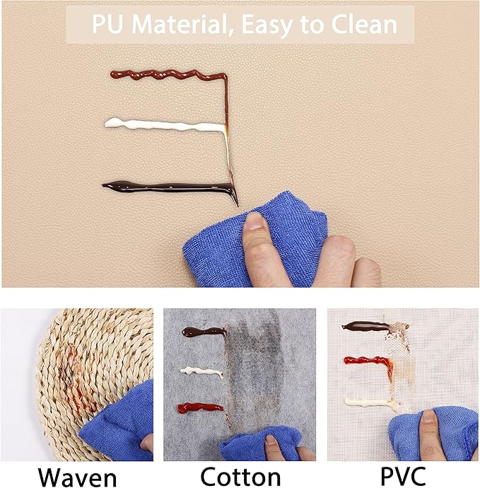 Wipeable Placemats Leather Table Mats Waterproof Heat-Resistant Easy to Clean for Dining Table Set Kitchen Table (6, Buff)