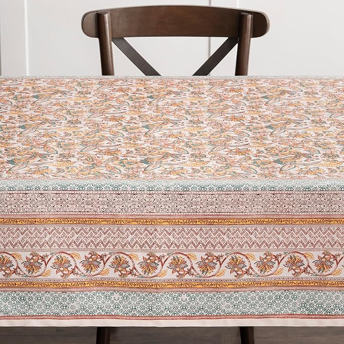 Maison d' Hermine Table Cloth Rectangle Table 100% Cotton 70 x 120 Inches Fall Tablecloth Reusable Everyday Use for Thanksgiving Christmas Decorations Dining Farmhouse Party (Nila)