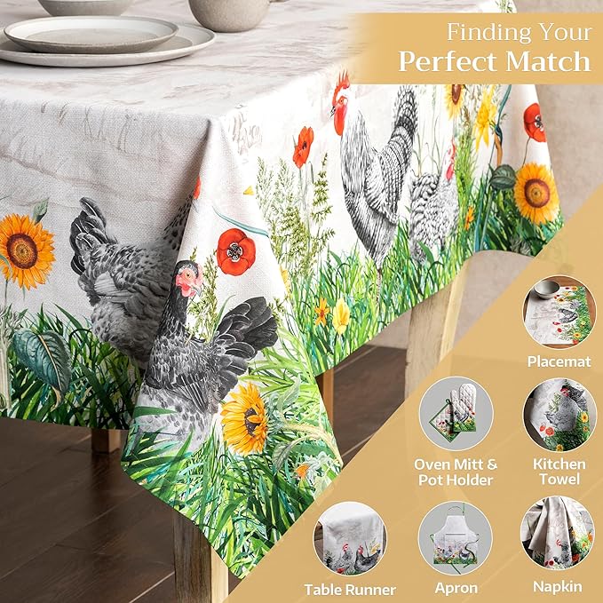 Maison d' Hermine Table Cloth Rectangle Table 100% Cotton 60 x 90 Inches Tablecloth Reusable Decorative for Dining Room Farmhouse Home Valentines Day Decorations Spring Summer - Basse Cour