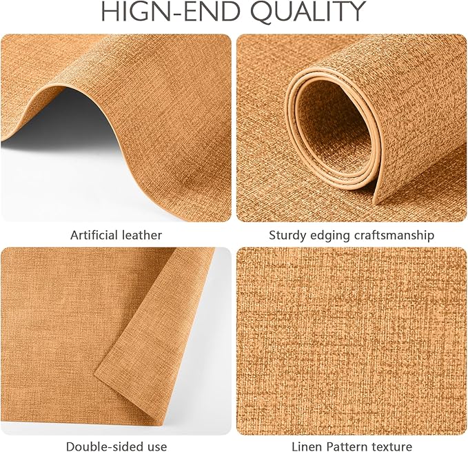 Faux Leather Placemats Set of 4 Washable PU Table mats for Kitchen Table - Heat Resistant, Waterproof, Easy Clean, Anti Slip 11.8" x 17" (Yellow-4 Pack)