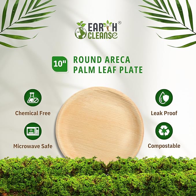 Compostable Palm Leaf Plates 10 Inch Round (200 Pack) | Disposable Biodegradable Plates Like Bamboo & Wooden | Microwave & Oven Safe | Eco-Friendly Dinnerware for Parties & Events