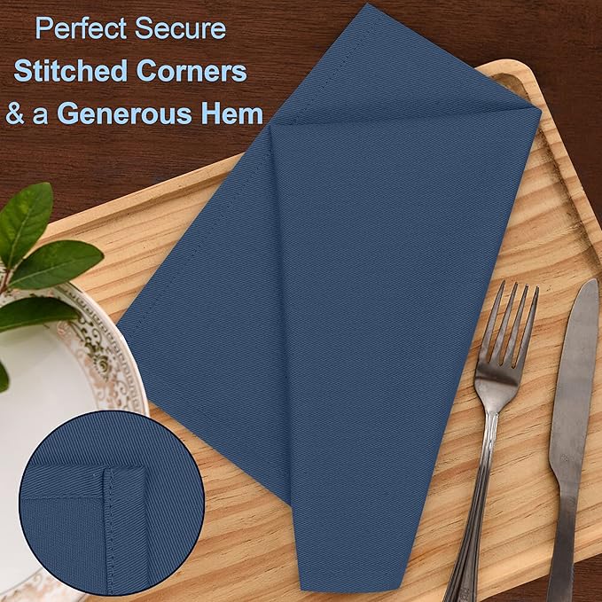 Ruvanti Cloth Napkins Set of 12, 18x18 Inches Napkins Cloth Washable, Soft, Durable, Absorbent, Cotton Blend. Table Dinner Napkins Cloth for Hotel, Lunch, Restaurant, Weddings, Parties -Ocean Blue