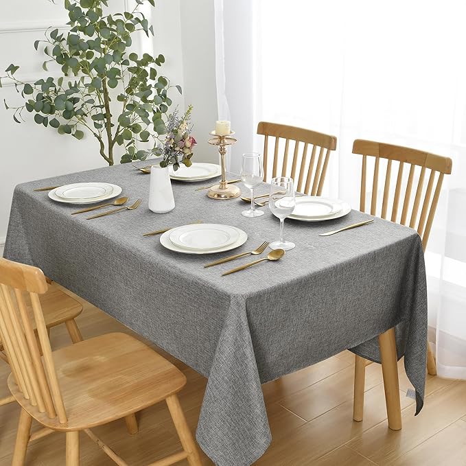 JIUZHEN Faux Linen Farmhouse Tablecloth Rectangular, Wrinkle Stain Resistant Table Cloth Rectangle Table Cover for Kitchen Dining, Holiday Party Dinner, Grey, 70 x 140 Inch